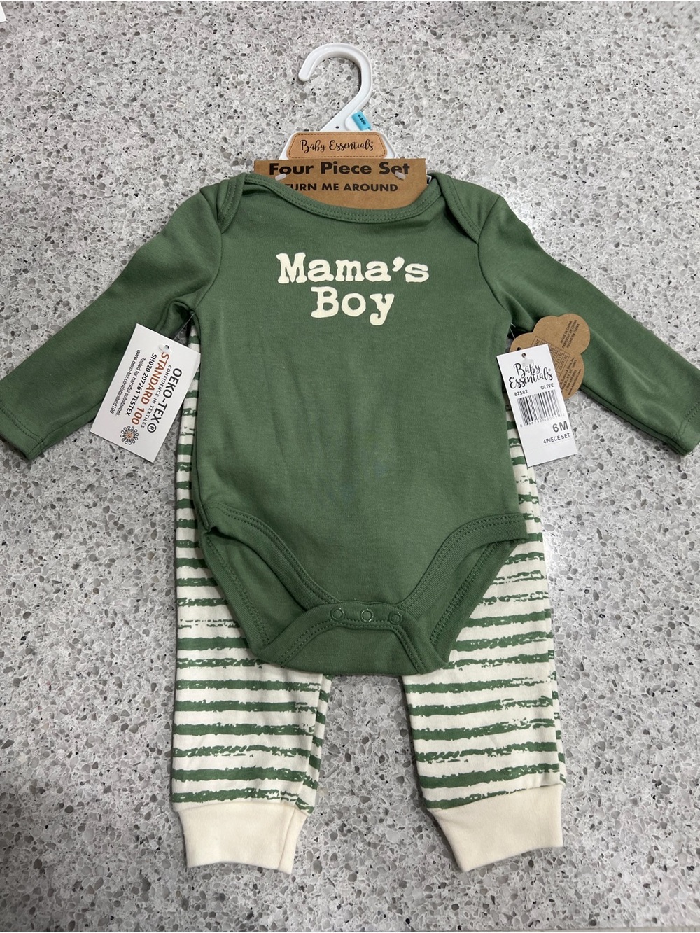 Baby Essentials Green 'Mama's Boy' Long-Sleeve One-Piece with Striped Pants